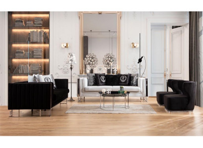 Canapés noir et blanc Luxe Salon Ensemble Trois places Fauteuil 4 pièces Set