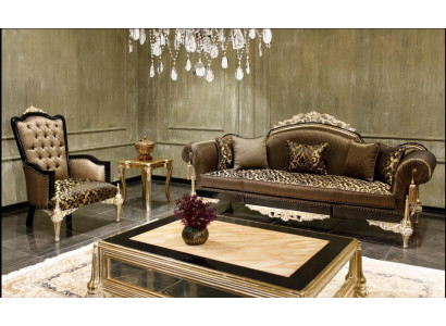 Canapés de salon Chesterfield marron 3 places en tissu Fauteuil Table basse