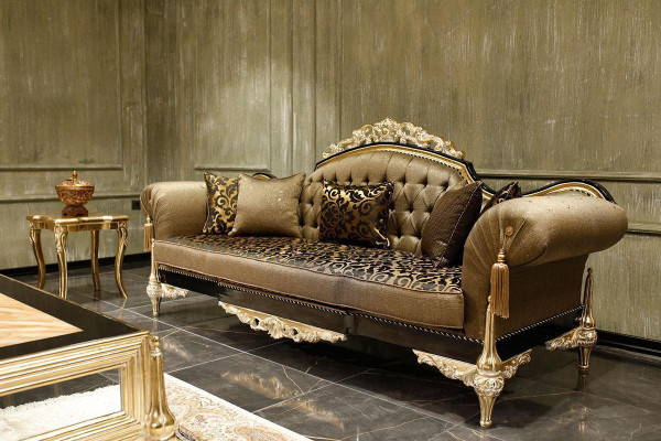 Canapés de salon Chesterfield marron 3 places en tissu Fauteuil Table basse