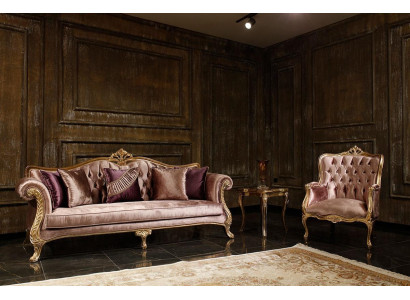 Ensemble canapé Chesterfield rose classique 3 places Table basse Fauteuil