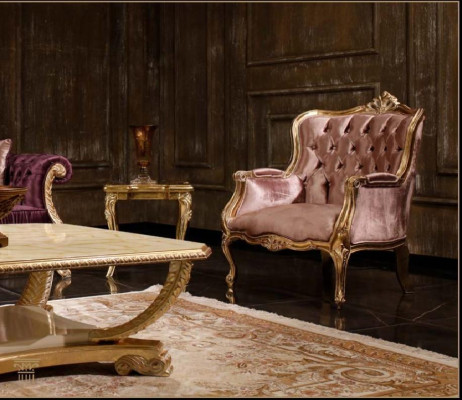 Ensemble canapé Chesterfield rose classique 3 places Table basse Fauteuil