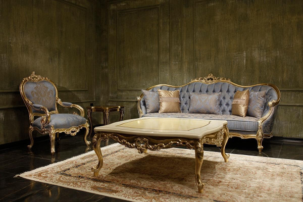 Sofas de salon gris classique Chesterfield canapés Trois fauteuils places