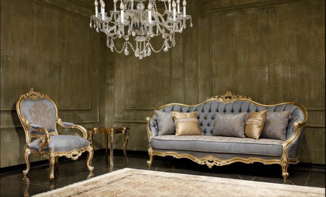 Sofas de salon gris classique Chesterfield canapés Trois fauteuils places