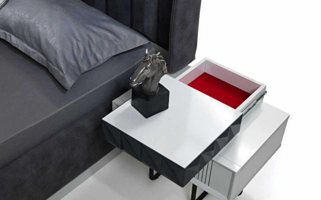 Mobilier de chambre gris-blanc Textile Lit Tables de chevet Armoires de luxe nouvel