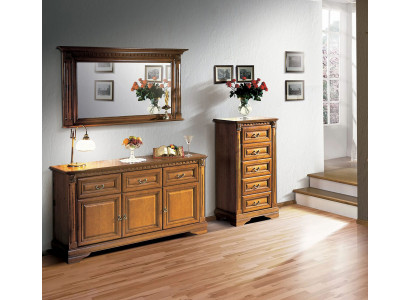 Armoire Commode Miroir Matériel Bois Classique Ensemble 3 pièces Marron Maison de campagne