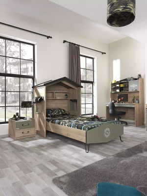 Cadre de lit ensemble de meubles pour enfants chambre d'enfants lit vert 4 pièces en bois.