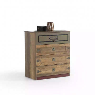 Ensemble de 3 pièces pour enfants Lit jeunesse Cadre de lit Pirate en bois marron Chambre d'enfant