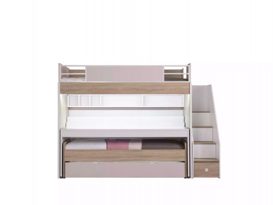 Lit superposé Lit avec 3 places de couchage Lit multifonction Bois Rose Luxe Lit mezzanine