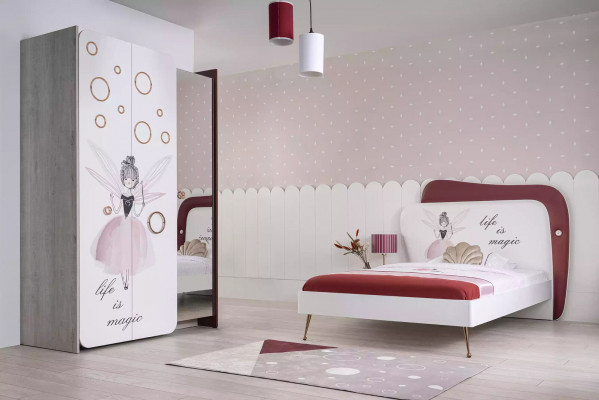 Blanc Gris Set de chambre pour enfants Lit Table de chevet Armoire Bois 3 pièces