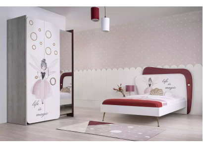 Blanc Gris Set de chambre pour enfants Lit Table de chevet Armoire Bois 3 pièces