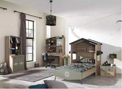 Meubles pour enfants ensemble de luxe pour chambre d'enfant lit lit vert cadre de lit 5 pièces en bois