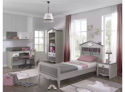 Meubles pour enfants ensemble de chambre d'enfants de luxe lit bureau gris 5 pièces