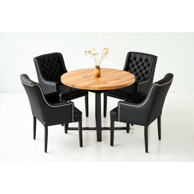 Ensemble de salle à manger Table + 4 chaises Chesterfield Chaise en bois Siège rembourré Suite