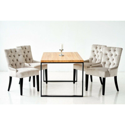 Salle à manger Chaise Table + 4 chaises Chesterfield Ensemble de groupe Rembourrage