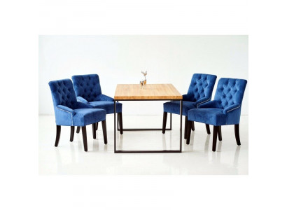 Table à manger en bois moderne + 6 chaises Chesterfield Groupe de salle à manger 7 pièces.