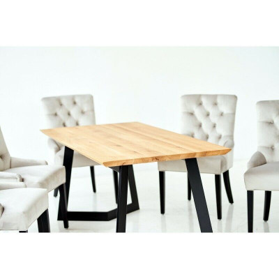 Table à manger en bois brun avec cadre en métal x6 Chaises Chesterfield de designer ensemble de 7 pièces luxueux.