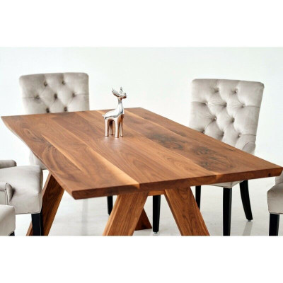 Table en bois rectangulaire designer x6 Chesterfield Bleu et chaises 7pcs. Ensemble de salle à manger