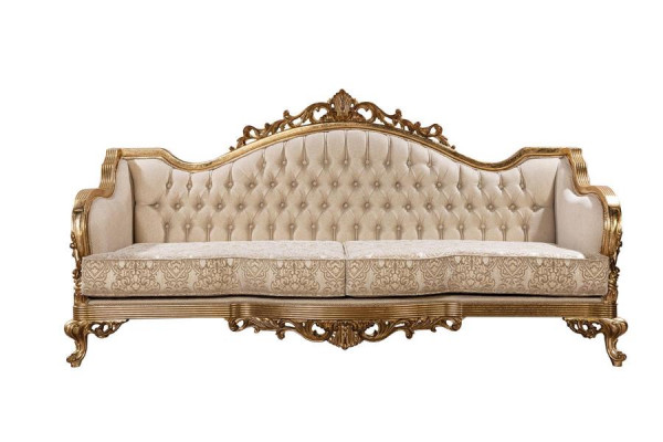 Canapé classique trois places en style baroque rococo rembourré en bois doré de qualité