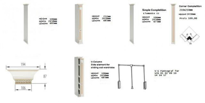 Modèle Element V1D-08 LP pour armoire de dressing encastrée Meuble italien.