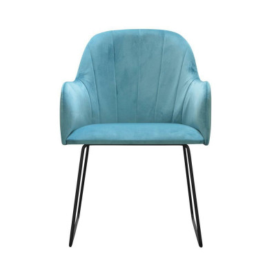 Ensemble de 8 chaises longues modernes avec revêtement turquoise et accoudoirs.