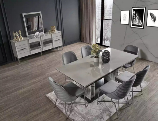 Mobilier de salle à manger gris Table à manger Chaises Ensemble de salle à manger Mobilier moderne