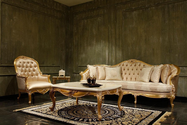 Salon beige Ensemble canapé Chesterfield classique 3 places Fauteuil