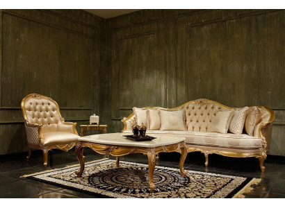 Salon beige Ensemble canapé Chesterfield classique 3 places Fauteuil
