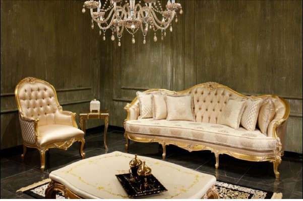 Salon beige Ensemble canapé Chesterfield classique 3 places Fauteuil