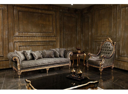 Ensemble de canapé gris classique 3+1 place Table basse de designer luxueuse
