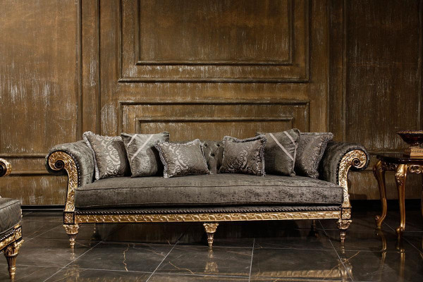 Ensemble de canapé gris classique 3+1 place Table basse de designer luxueuse