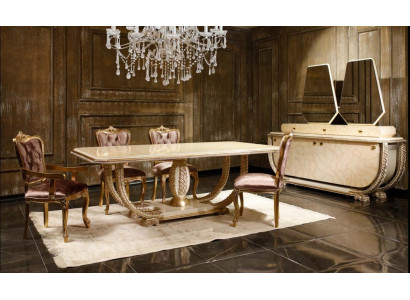 Ensemble de salle à manger classique: table à manger noble, 4 chaises, buffet, vaisselier - 8 pièces