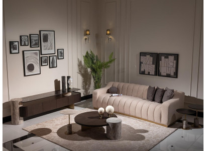 Salon de luxe complet Ensemble de canapé Tables d'appoint 6 pièces Tissu Beige Bois