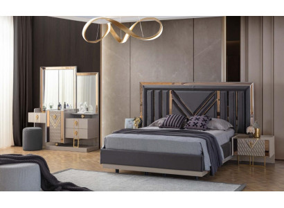 Ensemble de chambre à coucher complet en gris Lit Coiffeuse avec miroir