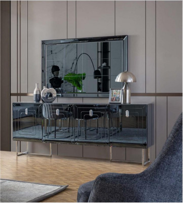 Mobilier de salle à manger Noir-Gris Table à manger rectangulaire 4x chaises en textile