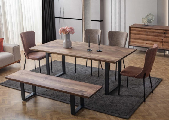 Mobilier de salle à manger marron Table de salle à manger luxueuse 4 chaises à dossier en bois Tabouret