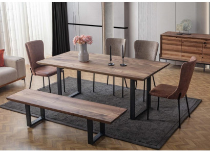 Mobilier de salle à manger marron Table de salle à manger luxueuse 4 chaises à dossier en bois Tabouret
