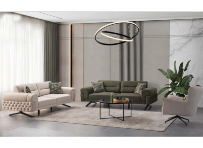 Salle de séjour vert foncé ensemble de canapés exclusif 2x canapé 3 places 1 place