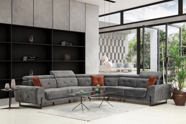 Canapé d'angle gris Designer Salon Canapé Canapé L-forme Rembourrage Mobilier de luxe Moderne