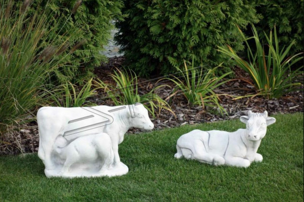 Décoration de vache de jardin en pierre Statue de décoration de patio Sculpture