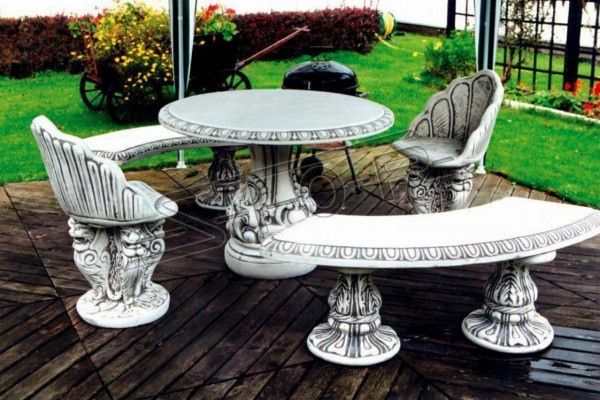 Table de pierre Terrasse Jardin Décoration Mobilier Élégant Style Antique Design