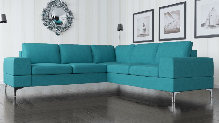 Canapé Canapé d'angle Textile Salon Design Moderne en forme de L Turquoise Mobilier Luxueux Canapés