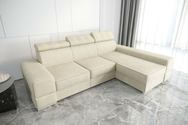 Canapé d'angle design en L en cuir beige élégant luxe mobilier moderne pour le salon.