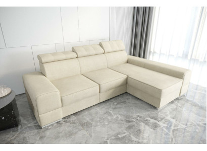 Canapé d'angle design en L en cuir beige élégant luxe mobilier moderne pour le salon.