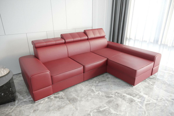 Canapé d'angle design en L en cuir beige élégant luxe mobilier moderne pour le salon.
