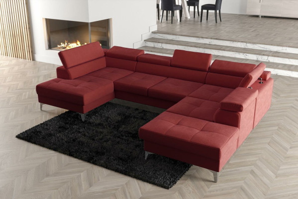 Design moderne Canapé rembourré Salon Canapé d'angle en forme de U Textile Cuir Bois neuf