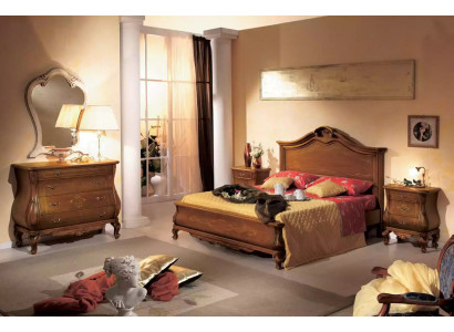 Ensemble de chambre marron Lit 2x Tables de chevet Commode Miroir Classique