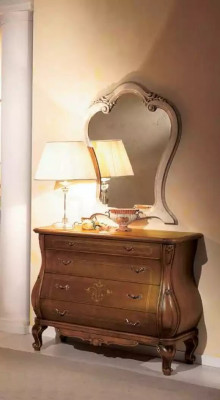 Ensemble de chambre marron Lit 2x Tables de chevet Commode Miroir Classique