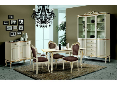 Ensemble de salle à manger de luxe 6 pièces Meuble en bois blanc Commode 3 chaises Table