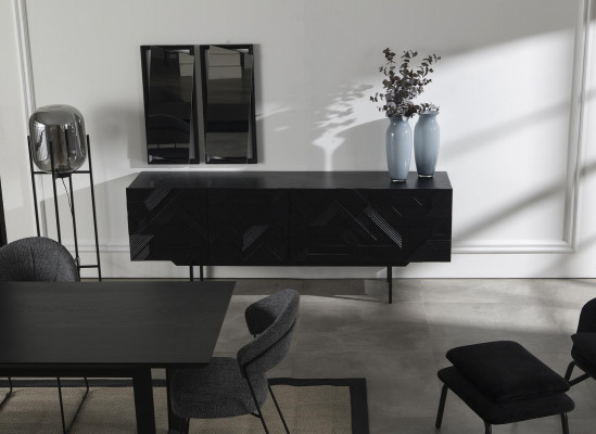 Meuble de luxe en noir avec commode, armoire, et miroir 208cm 2 pièces