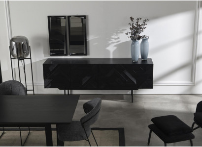 Meuble de luxe en noir avec commode, armoire, et miroir 208cm 2 pièces